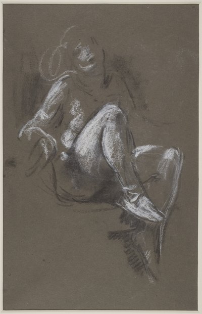 Jeune fille nue assise portant des chaussures de ballet - Henry Tonks